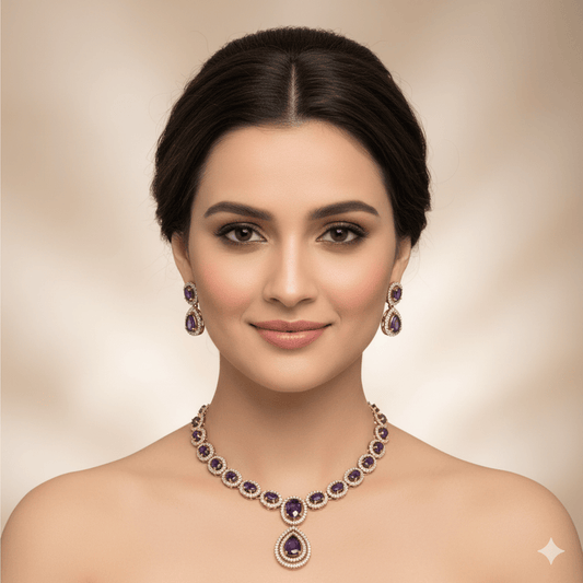 Elegant American Diamond Purple Stone Jewelry Set