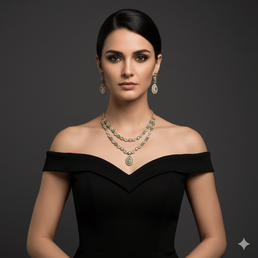 Elegant American Diamond Double Layer Jewelry Set