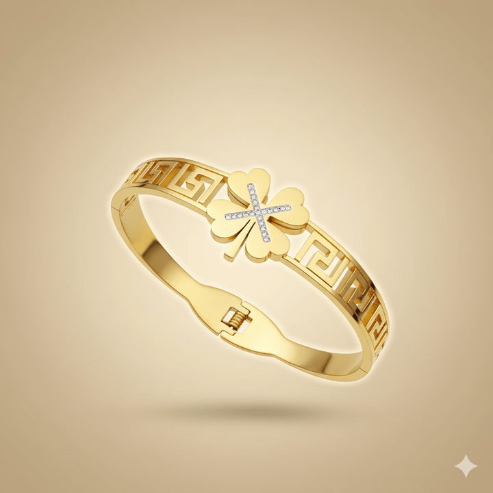 Anti Tarnish Fancy Clover Bangle Bracelet