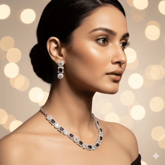 Radiant American Diamond Purple Stone Jewelry Set