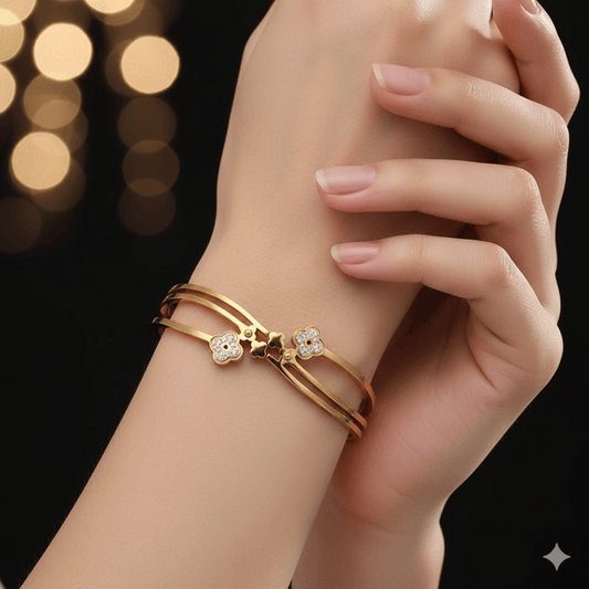 Anti Tarnish Fancy Clover Bangle Bracelet