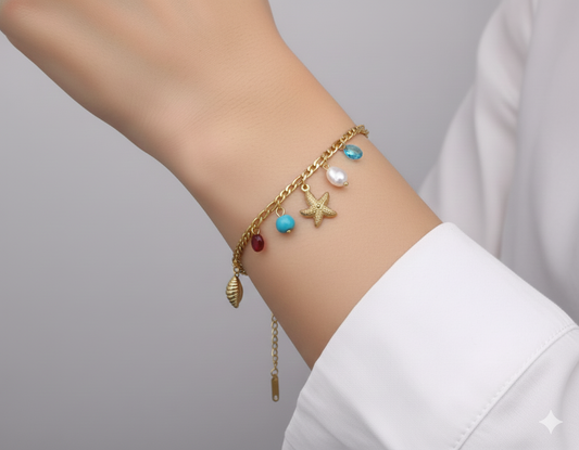 Anti Tarnish Colored Sea Shell Hanging Bracelet