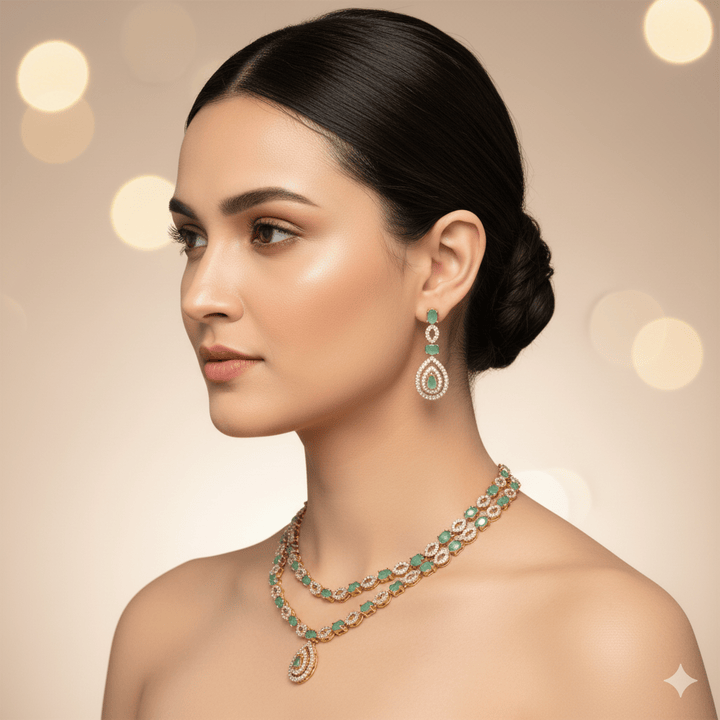 Elegant American Diamond Double Layer Jewelry Set