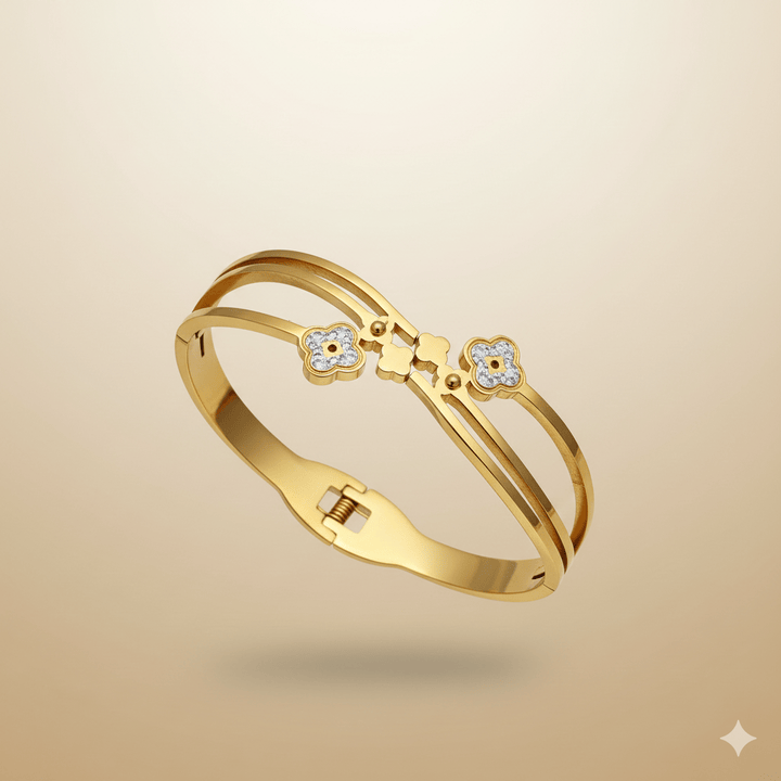 Anti Tarnish Fancy Clover Bangle Bracelet