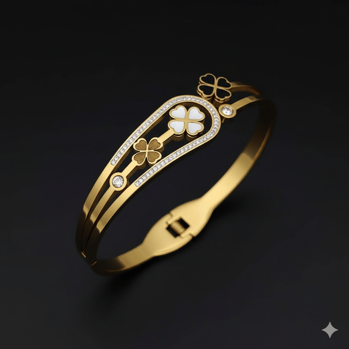 Anti Tarnish Fancy Clover Bangle Bracelet