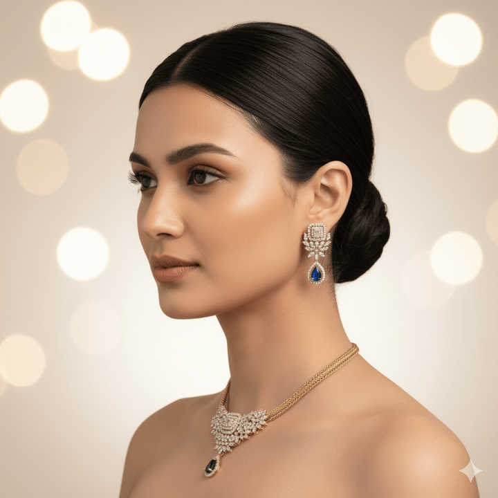 Elegant American Diamond Blue Stone Jewelry Set