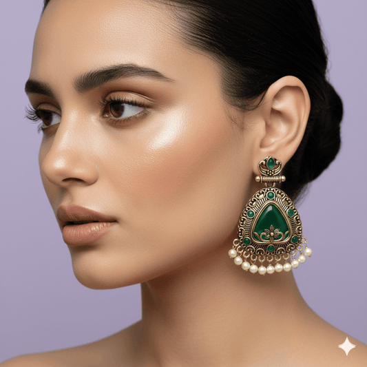 Oxidised Golden Finished Trendy Statement Earring