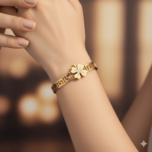 Anti Tarnish Fancy Clover Bangle Bracelet