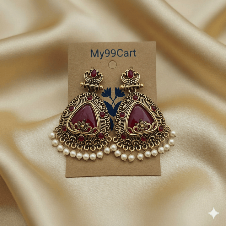 Oxidised Golden Finished Trendy Statement Earring