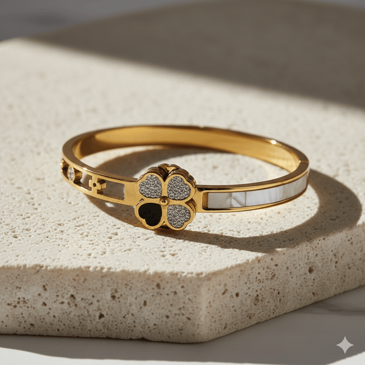 Anti Tarnish Clover Heart Bangle Bracelet