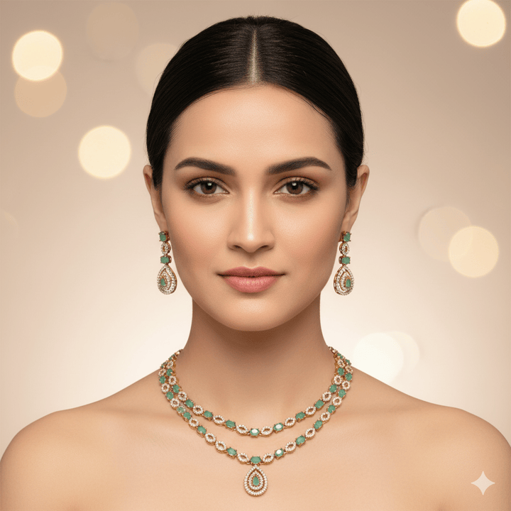 Elegant American Diamond Double Layer Jewelry Set