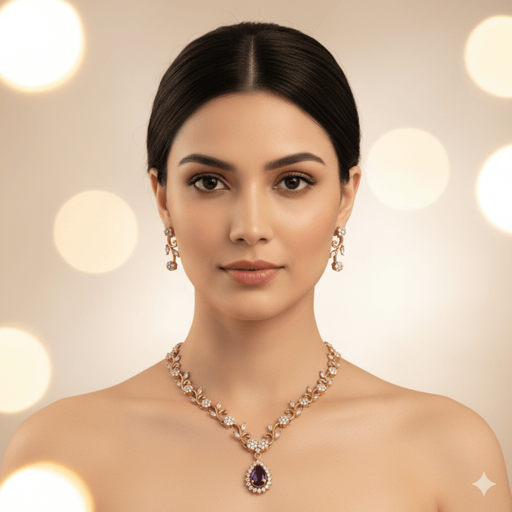 Elegant American Diamond Leaf Styled Jewelry Set