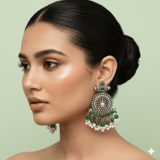 Oxidised Trendy Peacock Statement Earring