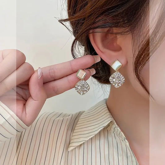 Geometric Zircone & Cat's Eye Stone Earrings