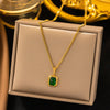 Anti Tarnish Green Stone Chain Necklace