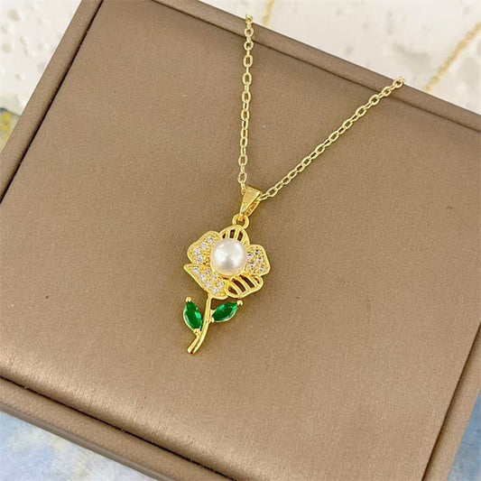 Anti Tarnish Zircon Sunflower Pendant Necklace