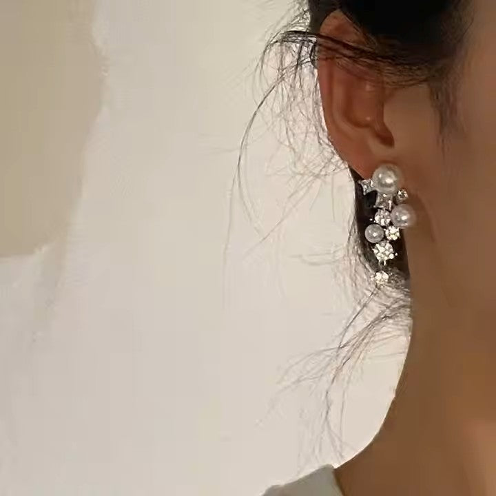 Trendy Drop Pearl Diamond Earrings