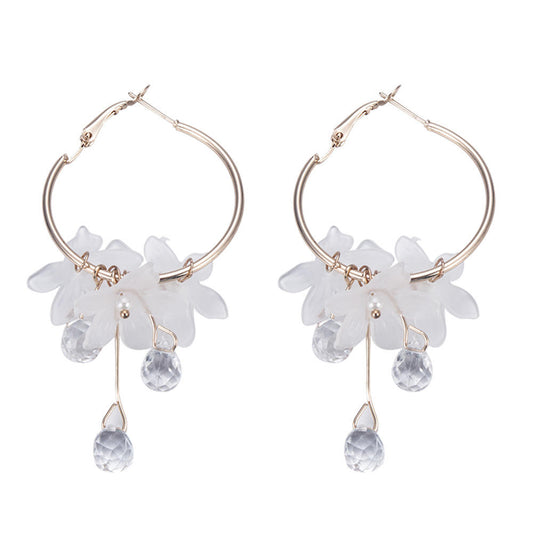 Korean Flower Drop Hoop Earrings