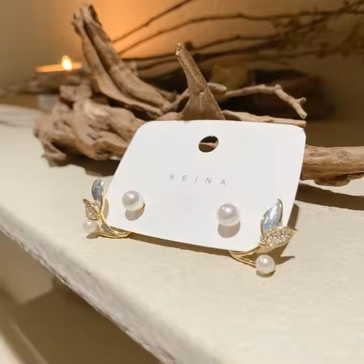 Pearl Leaf Stud Earring