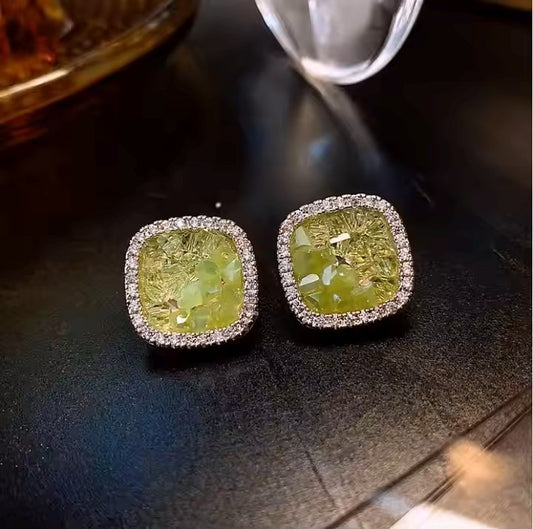 Square Stone Stud Earrings