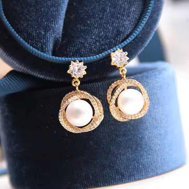 Drop Pearl Diamond Stud Earrings