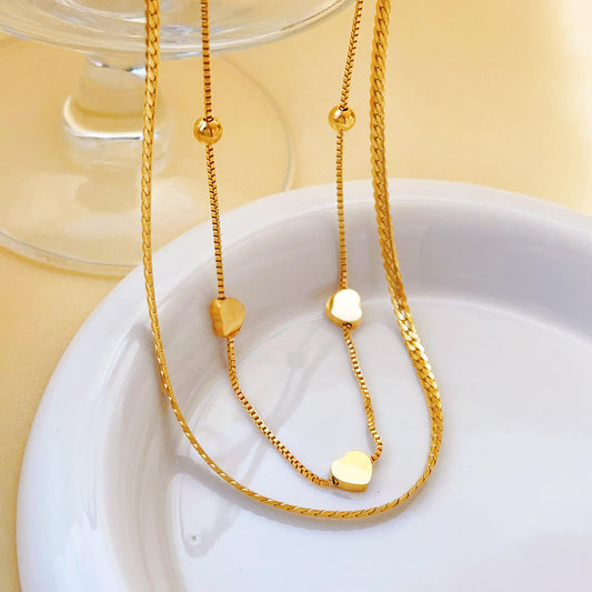 Anti Tarnish Double-layered Chain Love  Necklace
