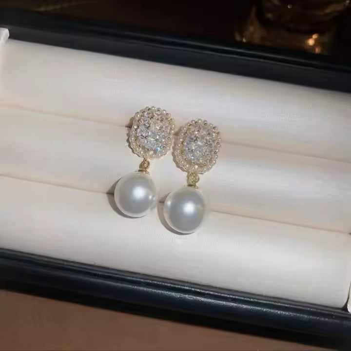 Pearl Diamond Ear Studs Earrings