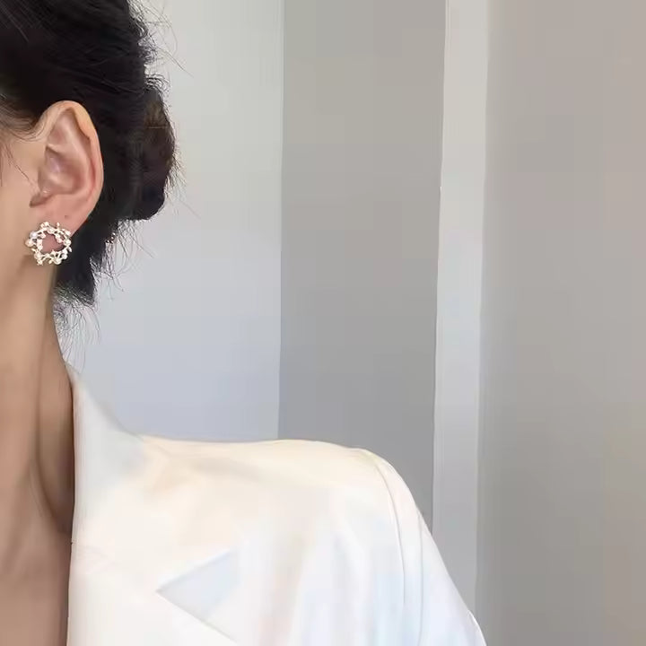 Olive Branch Imitation Pearl Diamond Charm Earrings