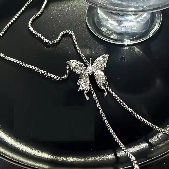 Silver Butterfly Choker Necklace Adjustable Diamond Butterfly Necklace