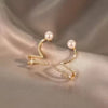 Silver Needle Pearl Inlaid Diamond Wavy Fashion Stud Earrings