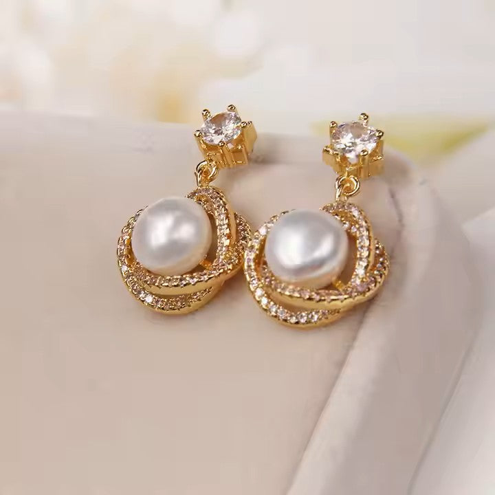 Drop Pearl Diamond Stud Earrings