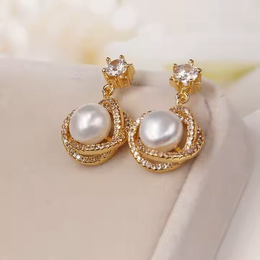 Drop Pearl Diamond Stud Earrings