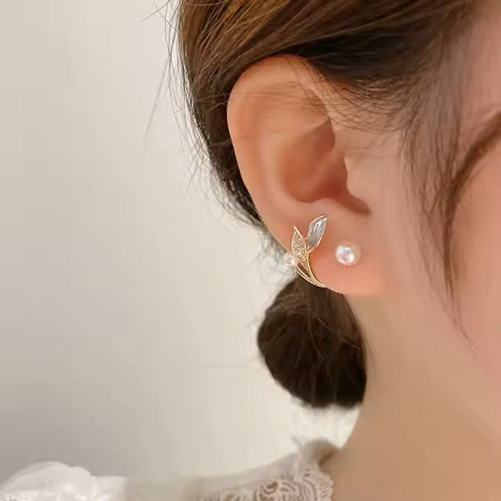Pearl Leaf Stud Earring