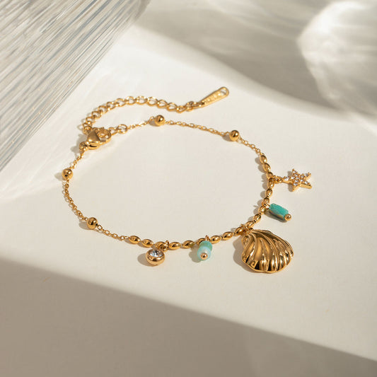Anti Tarnish Sea Shell & Stones Bracelet