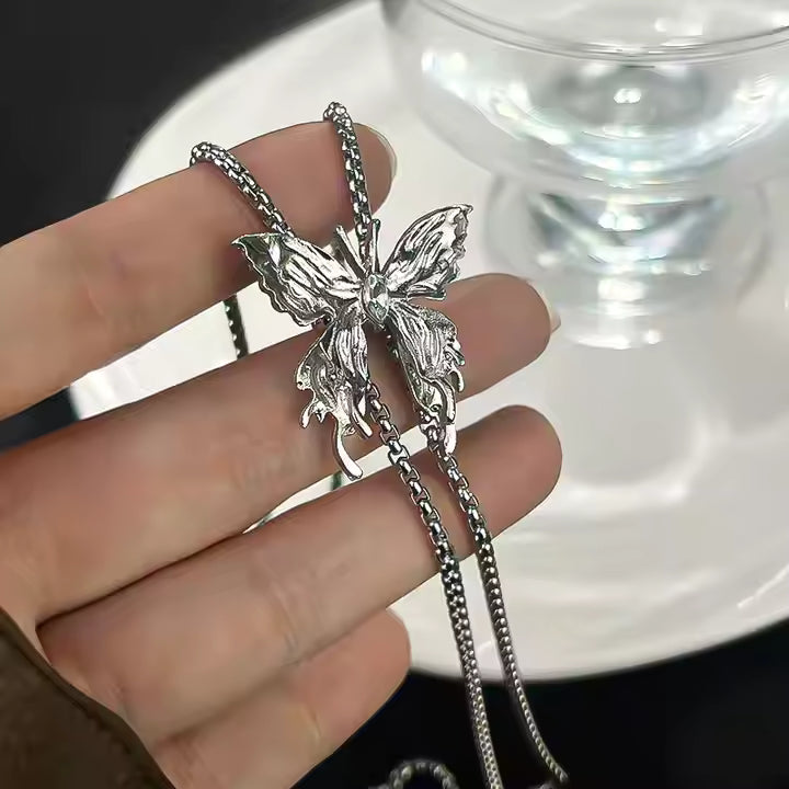 Silver Butterfly Choker Necklace Adjustable Diamond Butterfly Necklace