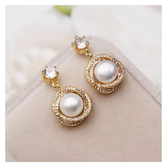 Drop Pearl Diamond Stud Earrings