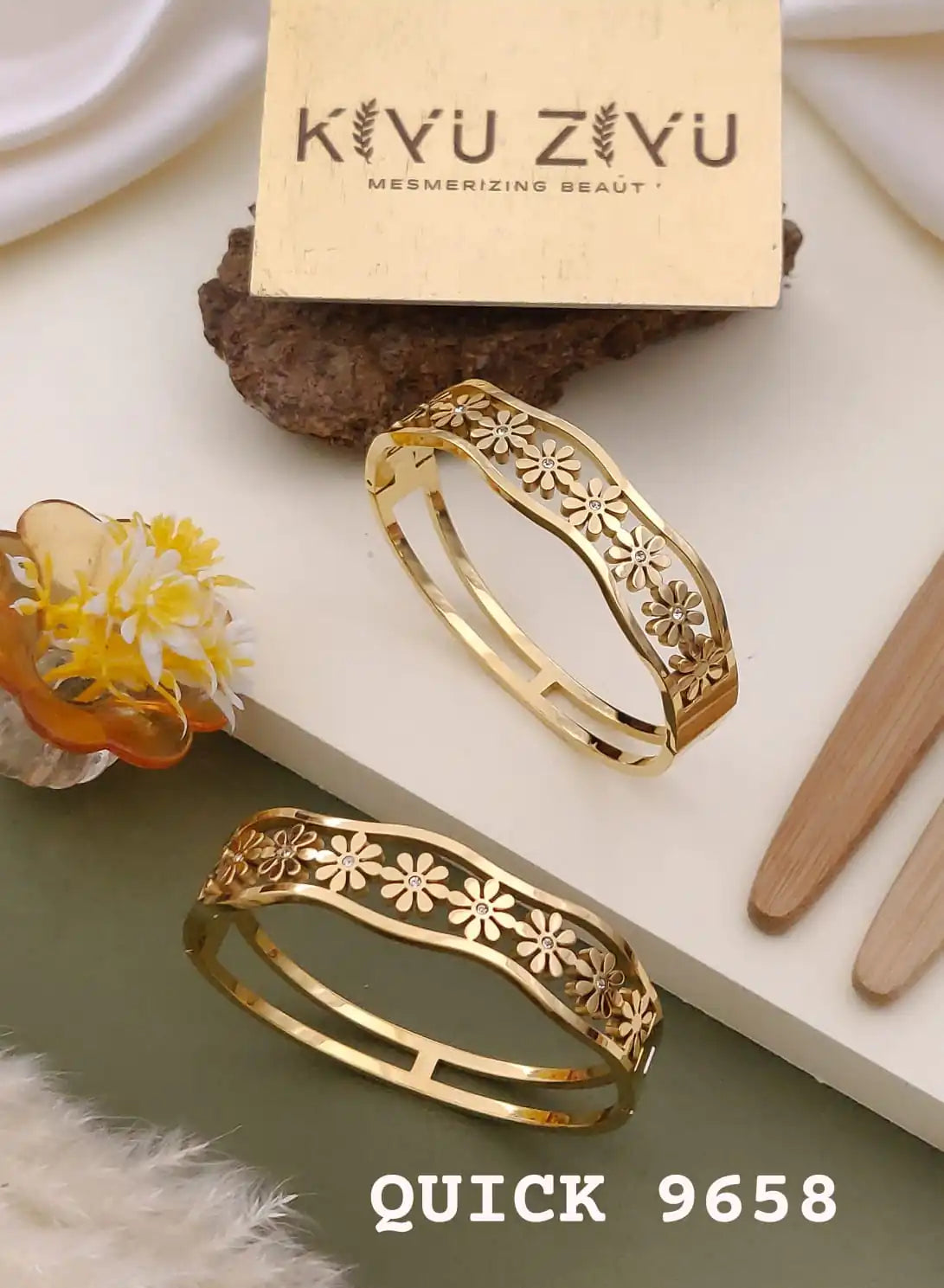 Anti Tarnish Elegant Flower Kada Bracelet