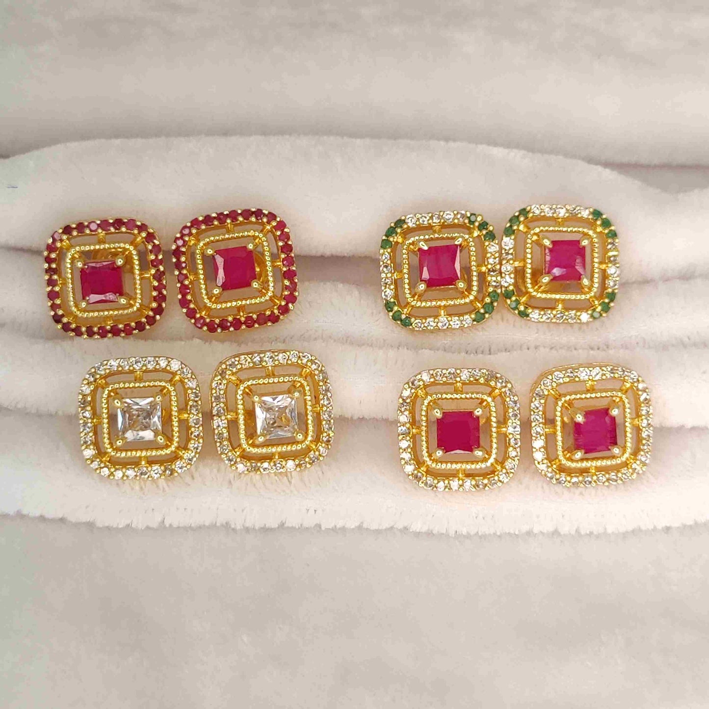 Trendy Square Stone Stud Earrings With Firkee Screw