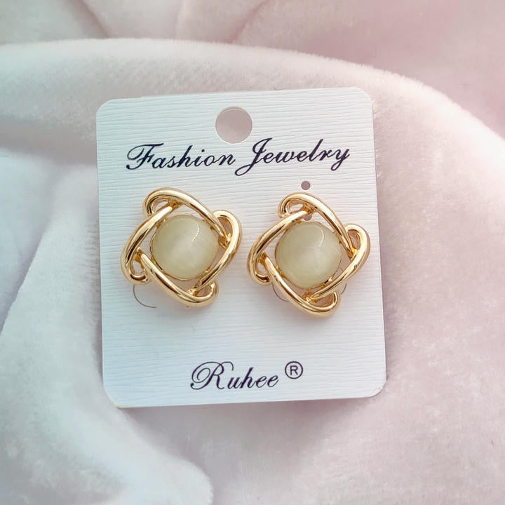 Rose Gold Twisted Square Stone Earring