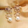 Stunning Drop Flower Diamond And Pearl Earring