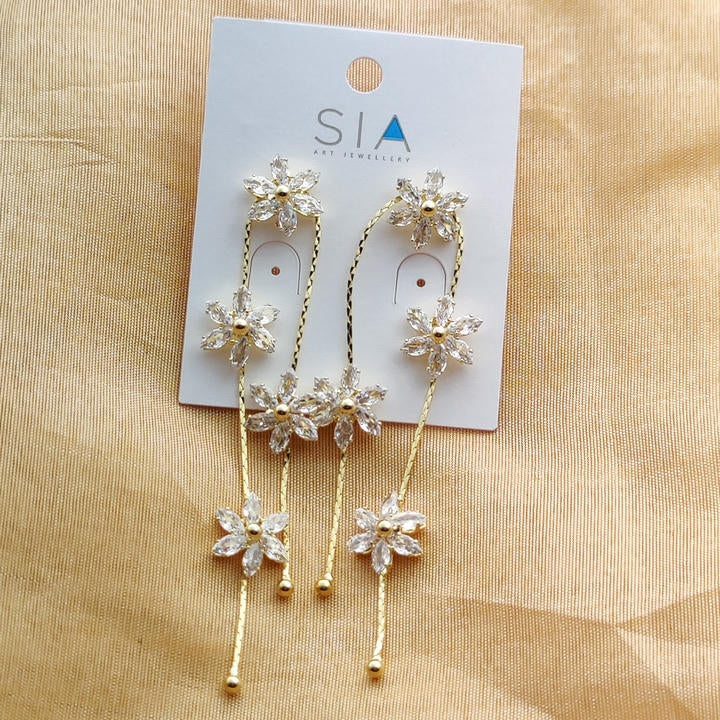 Elegant Drop Diamond Flower Chain Earring