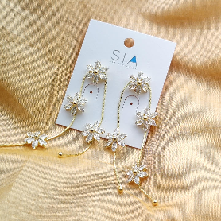 Elegant Drop Diamond Flower Chain Earring