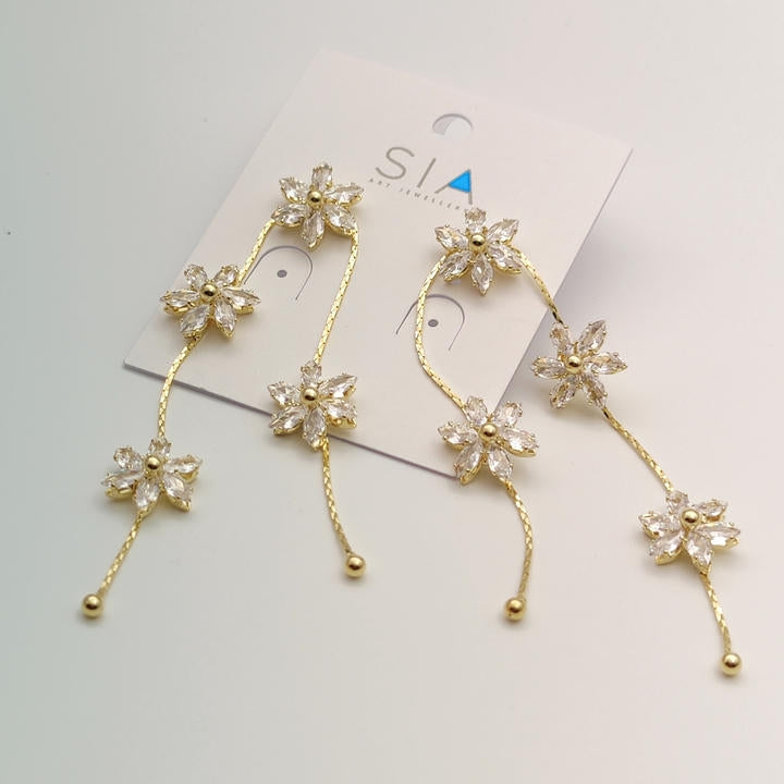 Elegant Drop Diamond Flower Chain Earring