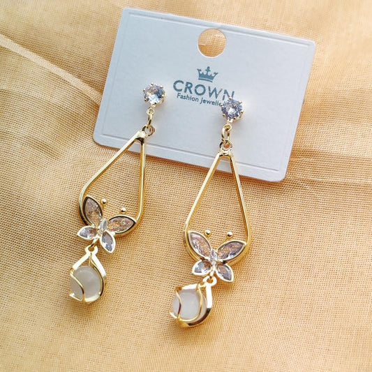 Elegant Drop Butterfly Diamond Earring