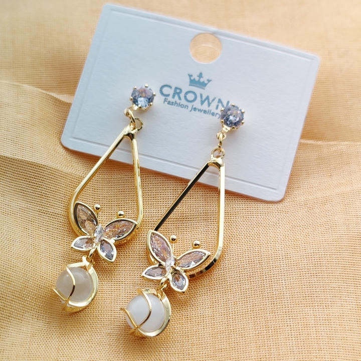 Elegant Drop Butterfly Diamond Earring