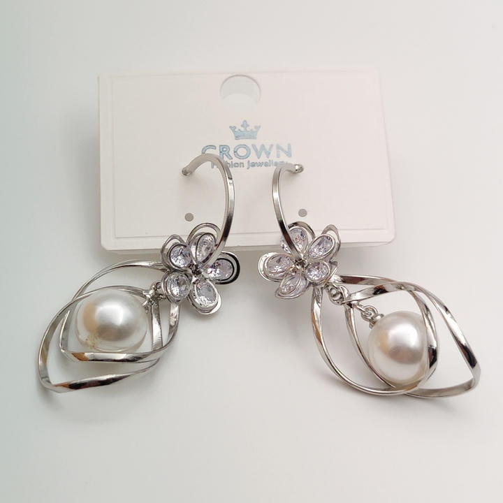 Drop Pearl Flower Diamond Earring