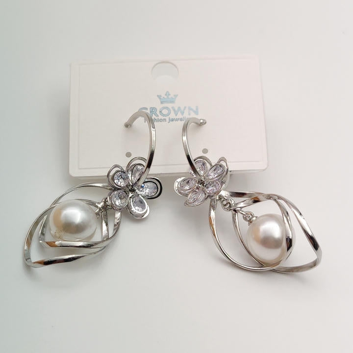 Drop Pearl Flower Diamond Earring