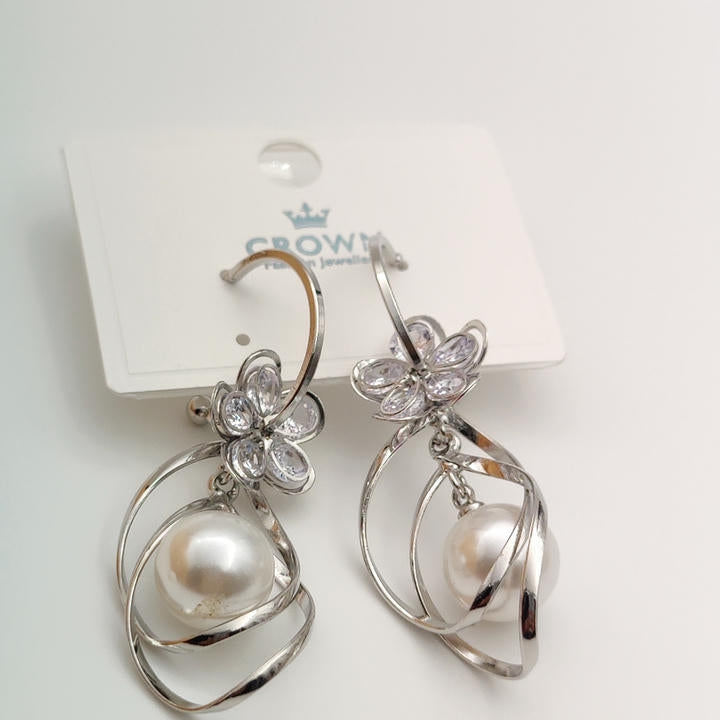 Drop Pearl Flower Diamond Earring