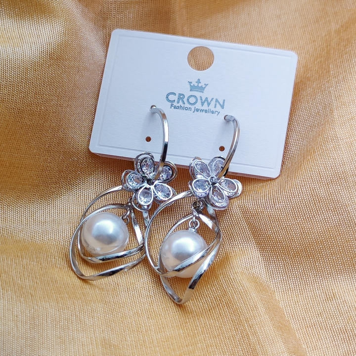 Drop Pearl Flower Diamond Earring