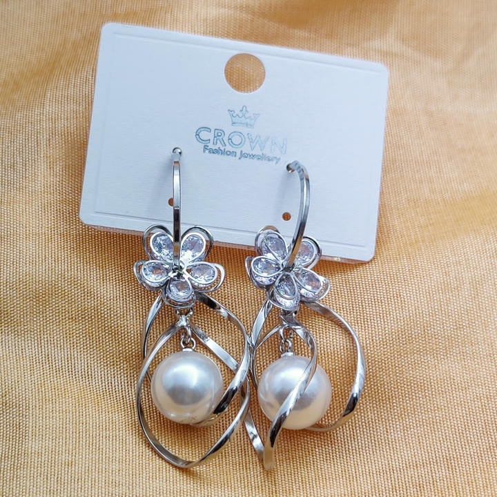 Drop Pearl Flower Diamond Earring